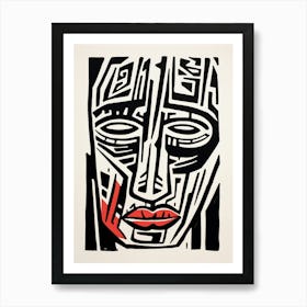 Abstract Geometric Linocut Face 2 Art Print