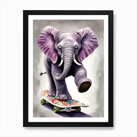 Elephant On A Skateboard Art Print