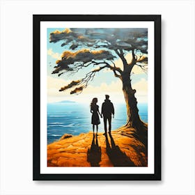 Couple Holding Hands Under A Tree Art Print