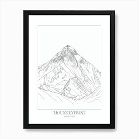 Mount Everest Nepal Tibet Line Drawing 1 Poster Art Print