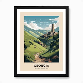 Mestia To Ushguli Trail Georgia 1 Vintage Hiking Travel Poster Art Print