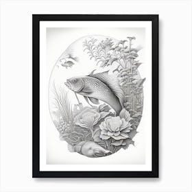 Tancho Koi Fish Haeckel Style Illustastration Art Print
