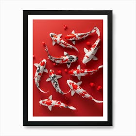 Koi Fish On Red Background Art Print
