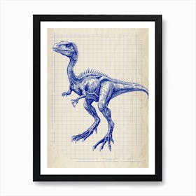 Therizinosaurus Dinosaur Blue Print Style Art Print