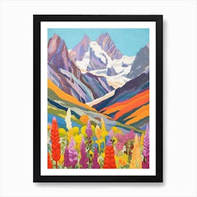 Mount Cook New Zealand 3 Colourful Mountain Illustration Art Print