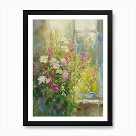 Geranium Flowers On A Cottage Window 3 Art Print