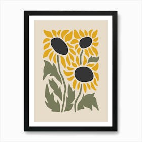 Minimalist Sunflower Arrangement in Green and Yellow 1 Art Print