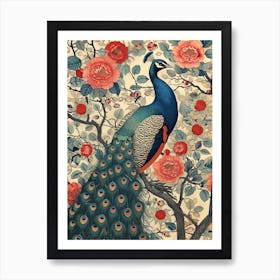 Sepia Floral Peacock In A Tree Wallpaper 1 Art Print