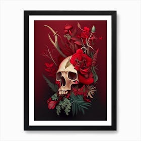 Animal Skull Red Botanical Art Print