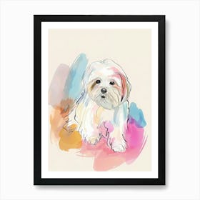 Maltese Dog Pastel Line Illustration  2 Art Print