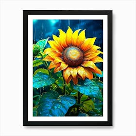 Sunflower In The Rain Art Print