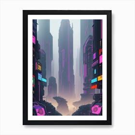 Concrete Jungle Enveloped In Cybernetic Mist Art Print