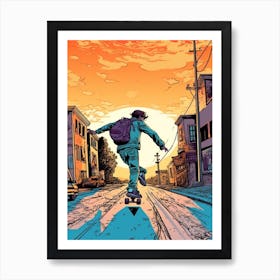 Skateboarding In Istanbul, Turkey Comic Style 3 Art Print