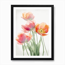 Bunch Of Tulips Flowers Acrylic Painting In Pastel Colours 5 Art Print
