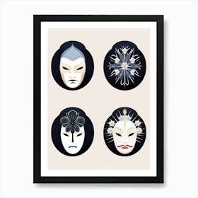 Noh Masks Japanese Style Illustration 13 Art Print