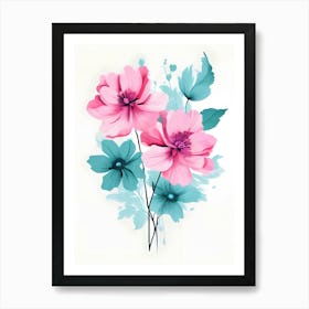 Pink And Blue Flowers 3 Art Print