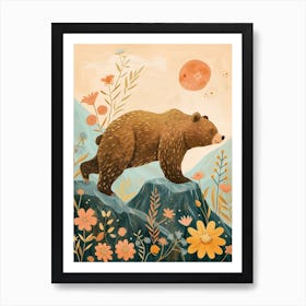 Brown Bear Walking On A Mountrain Storybook Illustration 1 Art Print