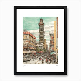 Osaka Japan Drawing Pencil Style 1 Travel Poster Art Print