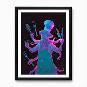 A Octopus With A Chefs Hat Juggling 1 Art Print