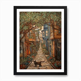 Painting Of San Francisco With A Cat In The Style Of William Morris 4 Art Print