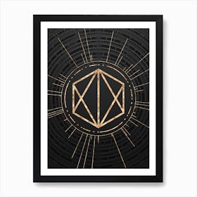 Geometric Glyph Symbol in Gold with Radial Array Lines on Dark Gray n.0142 Art Print