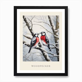 Winter Watercolour Woodpecker 4 Poster Art Print