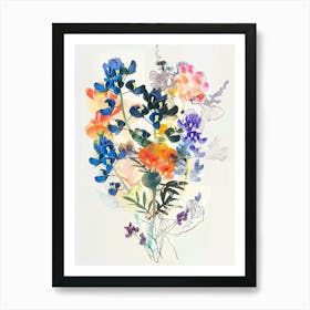 Bluebonnet 5 Collage Flower Bouquet Art Print