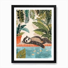 Sloth Bear Relaxing In A Hot Spring Storybook Illustration 3 Art Print