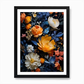 Flowers On A Black Background ii Art Print