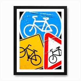 Cycling Print | International Cycling Road Signs | Bike Art Print