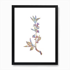 Stained Glass Pink Flower Branch Mosaic Botanical Illustration on White n.0006 Art Print