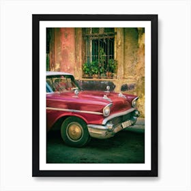 Parked Red Classic Car Cuba Art Print