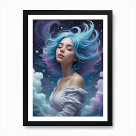 Blue Haired Girl Dreamscape Art Print (5) Art Print