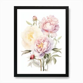 Spring floral decor. Living Room Art print in pink and green, Watercolor Peonies Art Print