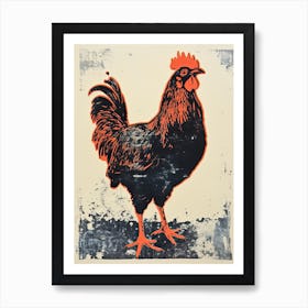 Chicken, Woodblock Animal  Drawing 3 Art Print