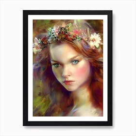 Dreamy Kitschy Maiden With Flower Wreath Art Print