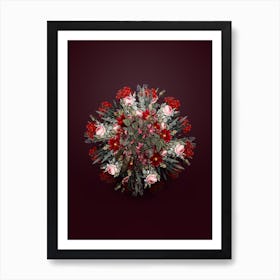 Vintage Judas Tree Flower Wreath on Wine Red n.1282 Art Print