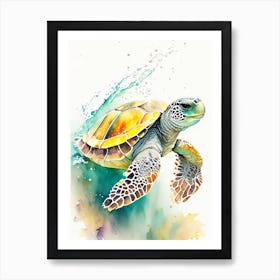 Hawksbill Sea Turtle (Eretmochelys Imbricata), Sea Turtle Storybook Watercolours 1 Art Print