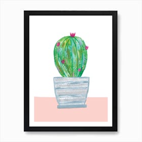 Painted Cactus In Grey Patterned Pot Art Print