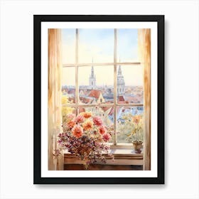 Window View Of Bratislava Slovakia In Autumn Fall, Watercolour 4 Art Print