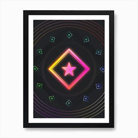 Neon Geometric Glyph in Pink and Yellow Circle Array on Black n.0218 Art Print