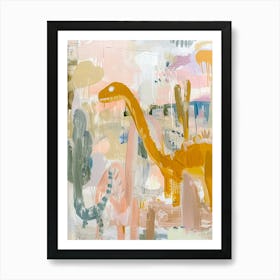 Dinosaurs Exploring Muted Pastels 3 Art Print