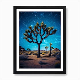 Joshua Tree With Starry Sky With Rain Drops In South Western Style (3) Art Print