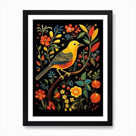 Folk Bird Illustration Yellowhammer 3 Art Print