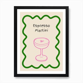 Espresso Martini Doodle Poster Green & Pink Art Print