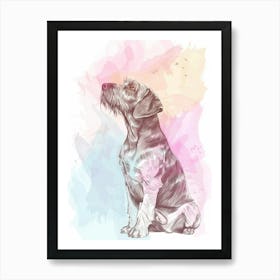 German Wirehaired Pointer Pastel Line Watercolour Illustration  1 Art Print