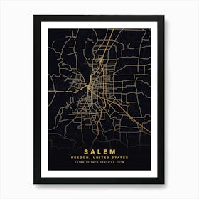 Salem Massachusetts USA Black And Gold Map Art Print