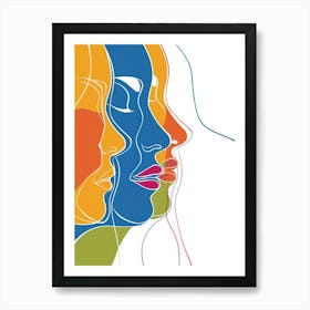 Abstract Women Faces In Line 4 Art Print