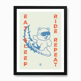 Eat, sleep, ride, repeat / Bear Surfer — Retrowave poster, sport poster, anime print, manga poster Art Print