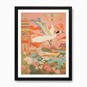 Maximalist Bird Painting Crane 2 Art Print